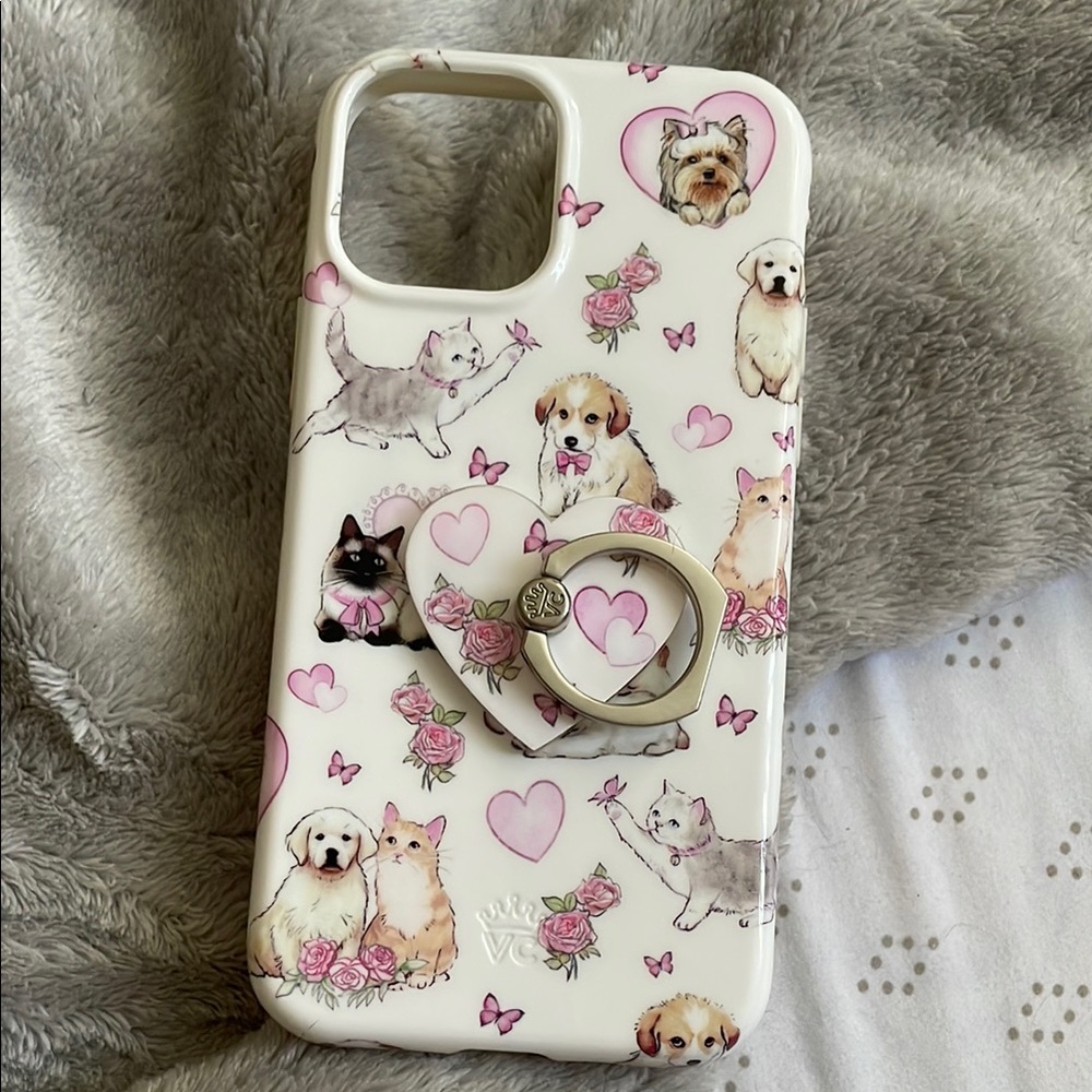 Velvet Cavier Kittens and Puppies Print Phone Case with Ring Holder